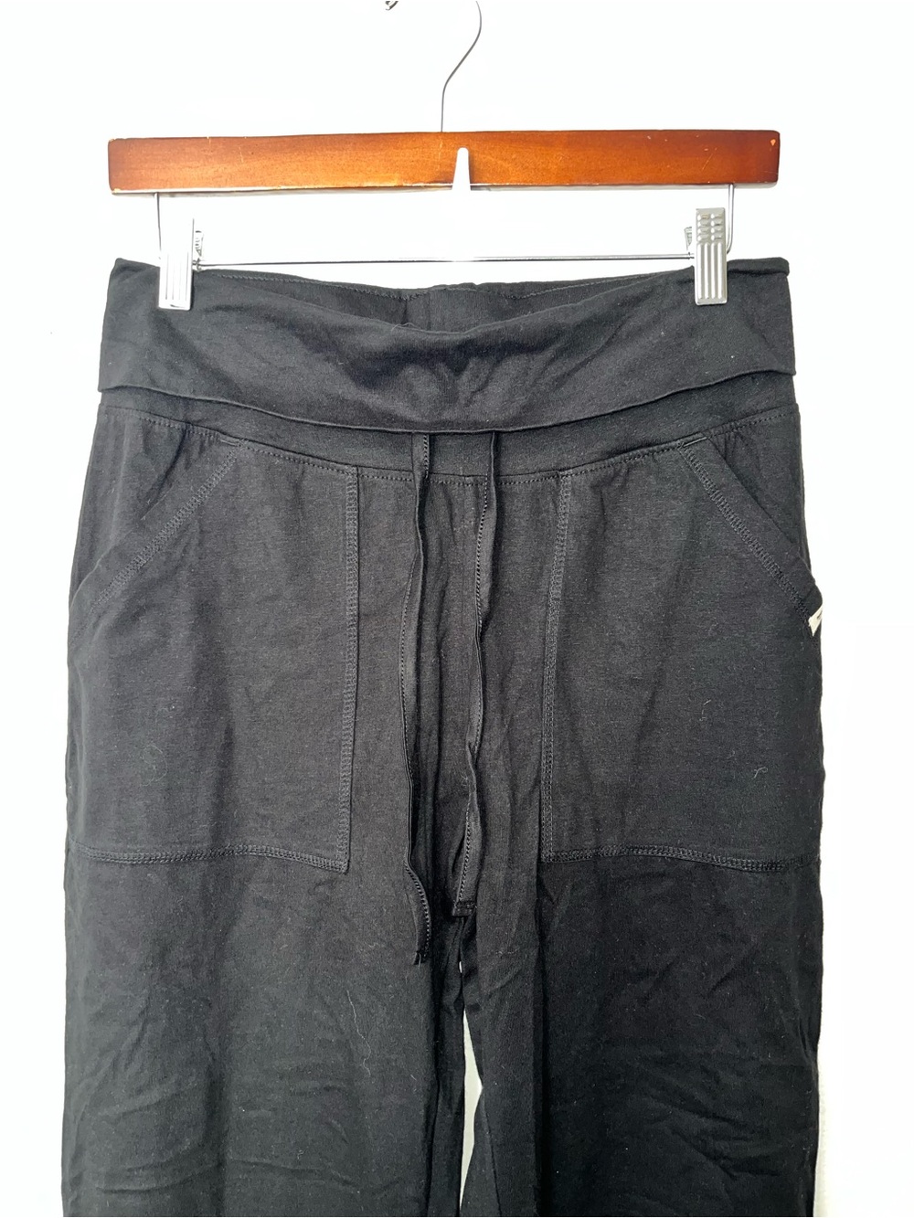 NWOT Pact Fold Over Lounge Pants Organic Cotton Black M Wide Leg - Picture 5 of 7